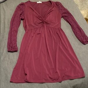 Maurices Purple Long Sleeve V-Neck Sundress